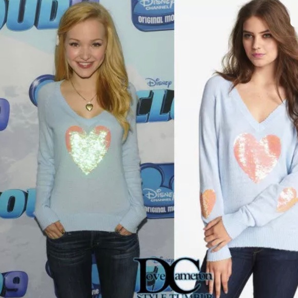 Wild Fox 🦊 Sequin Heart Sky Blue Sweater (Soft) - Picture 2 of 9